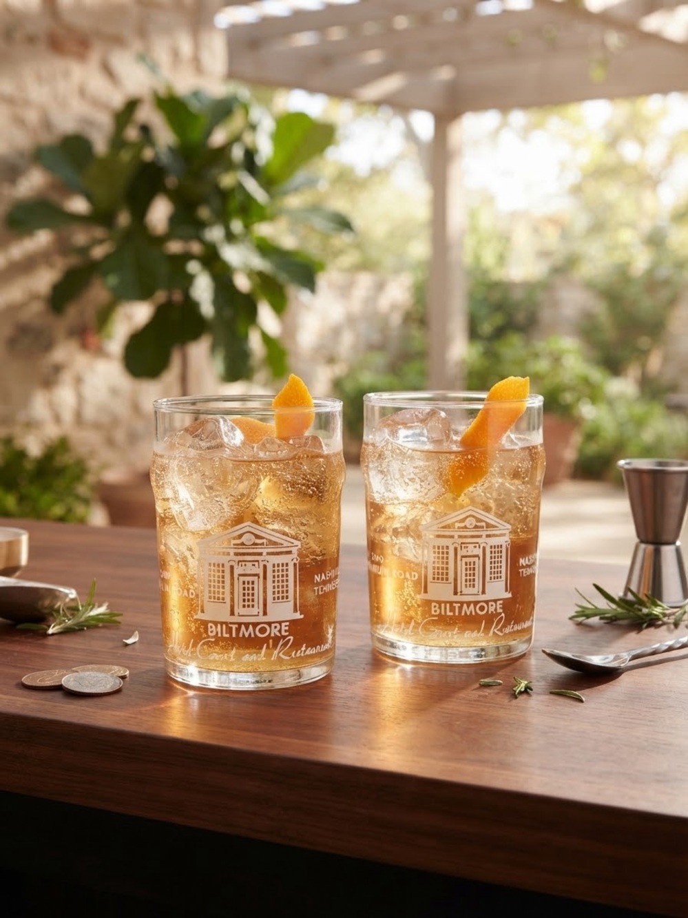 Vintage Biltmore Hotel Court & Restaurant Drinking Glasses Bar Tumbler Cocktail